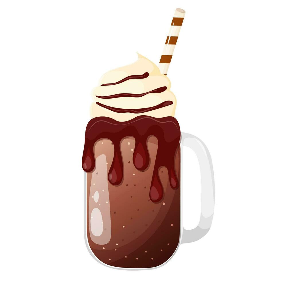 Chocolate milk shake with whipped cream. Sweet drink illustration. vector