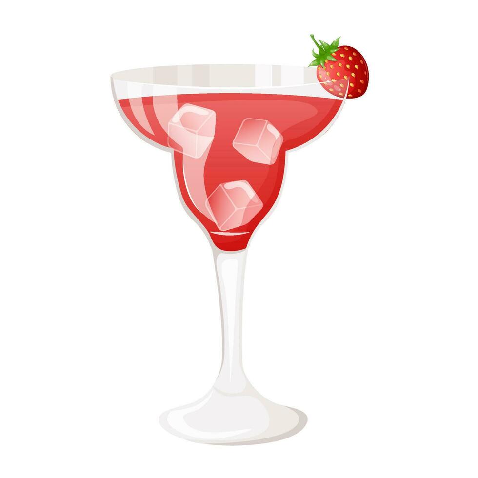 Strawberry margarita, martini cocktail. Alcoholic drink illustration. vector