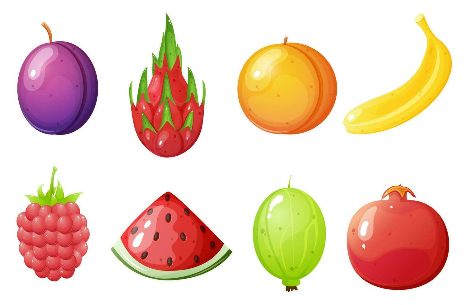 Fruits and berries cartoon illustration set isolated on white background. vector