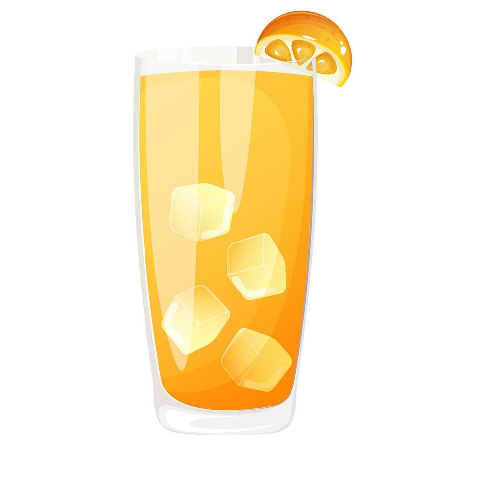 Screwdriver cocktail decorated with orange. Alcoholic drink vector illustration.