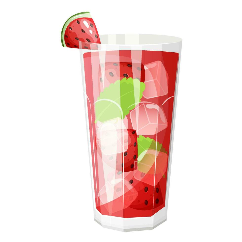 Watermelon juice in a glass cup with ice cube  and mint. Isolated on white background vector