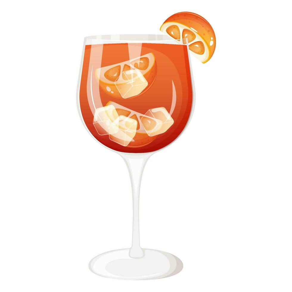 Aperol spritz alcoholic cocktail with orange and ice cubes. vector