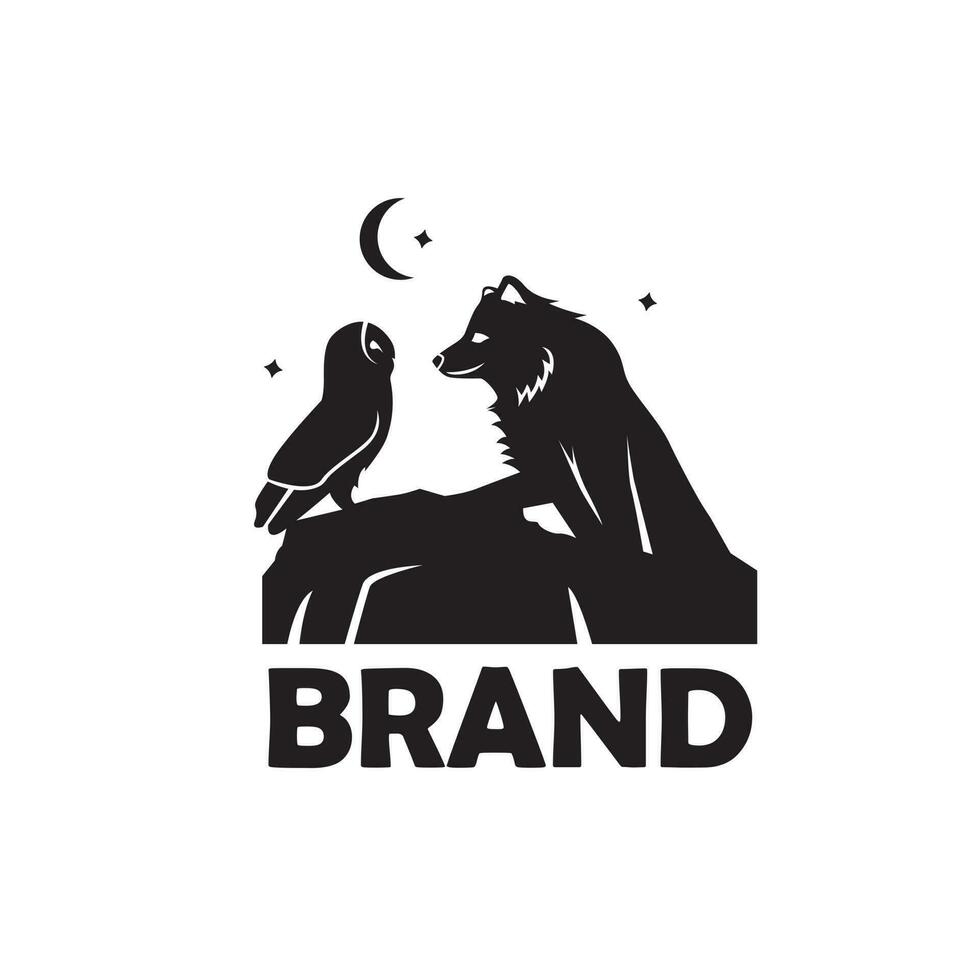 fox and owl logo design vector template. fox and owl illustration.