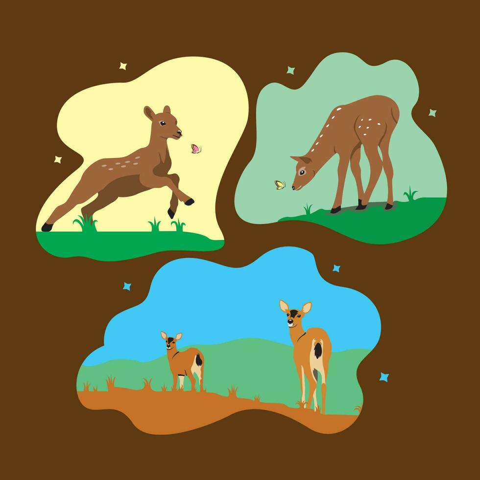 Cute cartoon deer set in flat style. Vector illustration of wild animals.