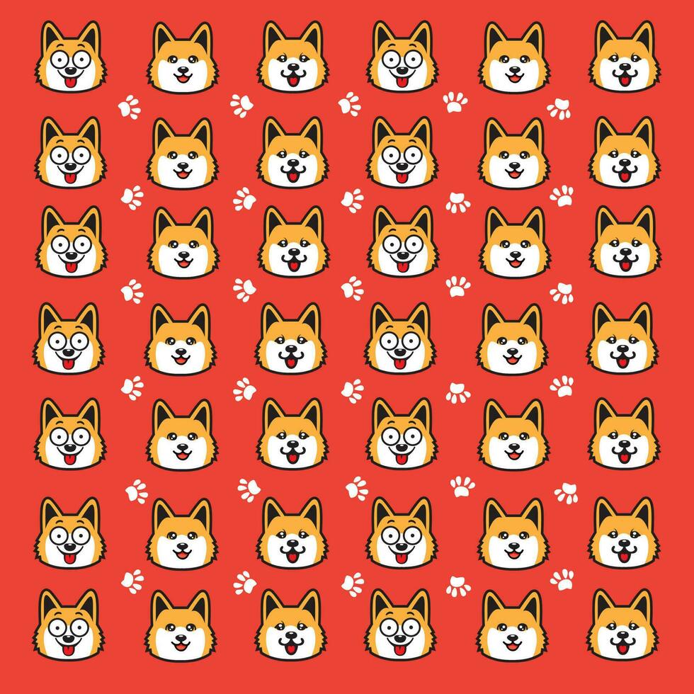 seamless cute dog and paw pattern vector