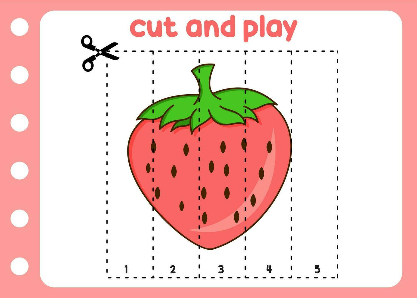 cut and play sweet strawberry. education game for children vector