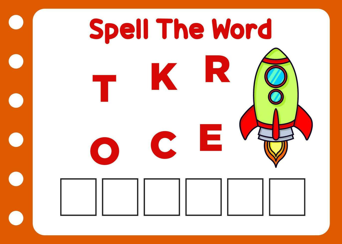 spell the word of rocket. kids spelling vector