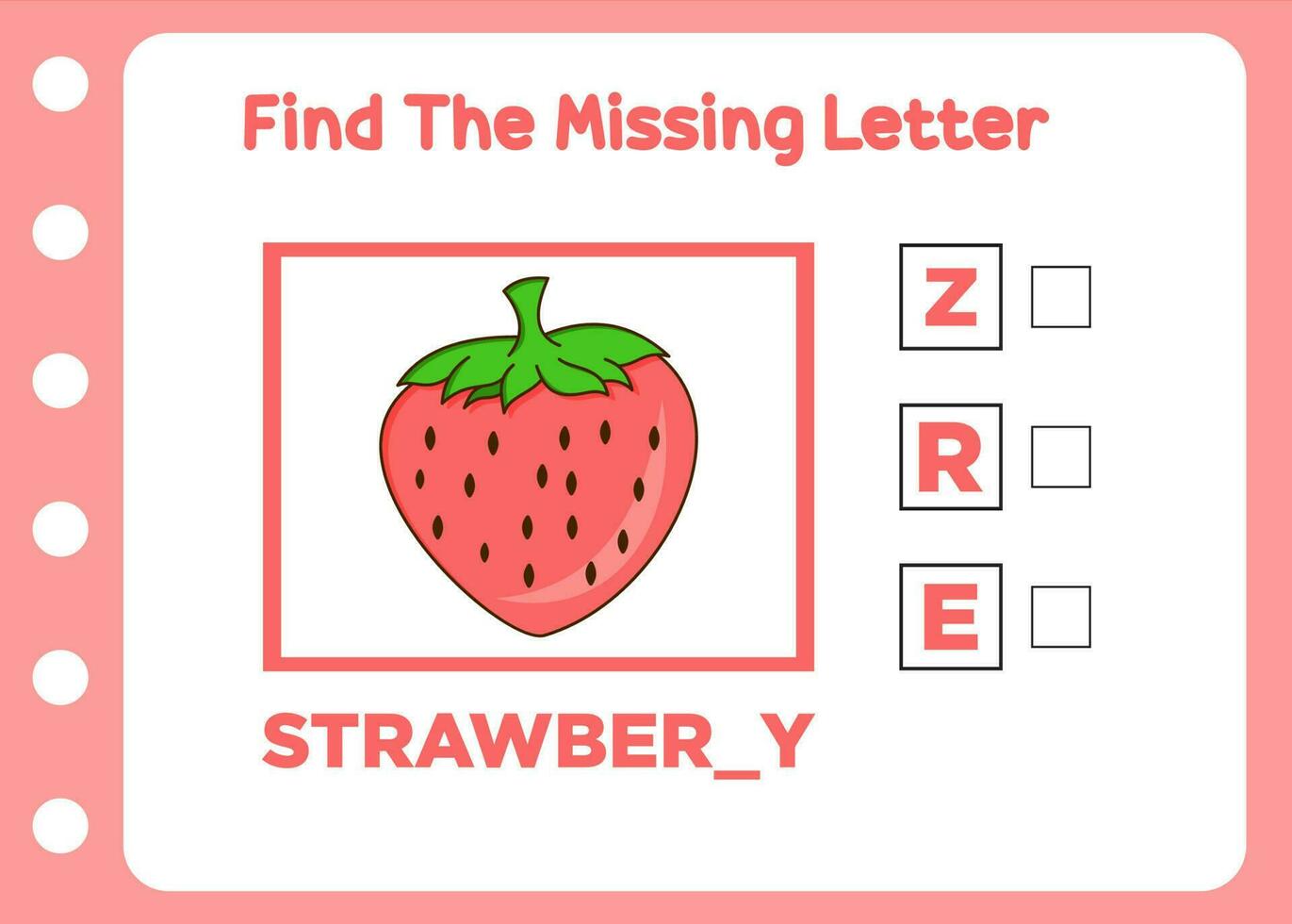 find the missing letter sweet strawberry. free vector