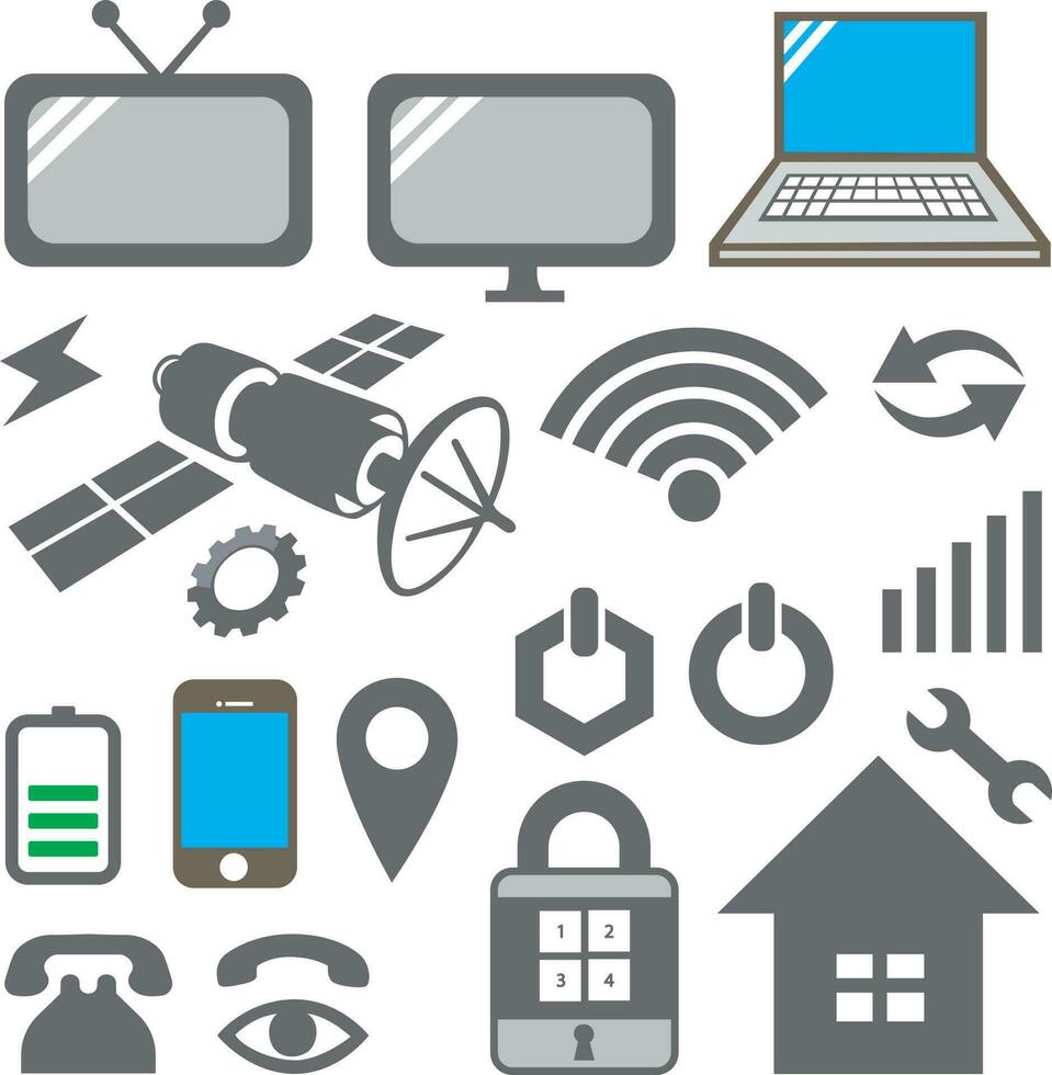 Computer, mobile phone, internet and technology icons set. Vector illustration