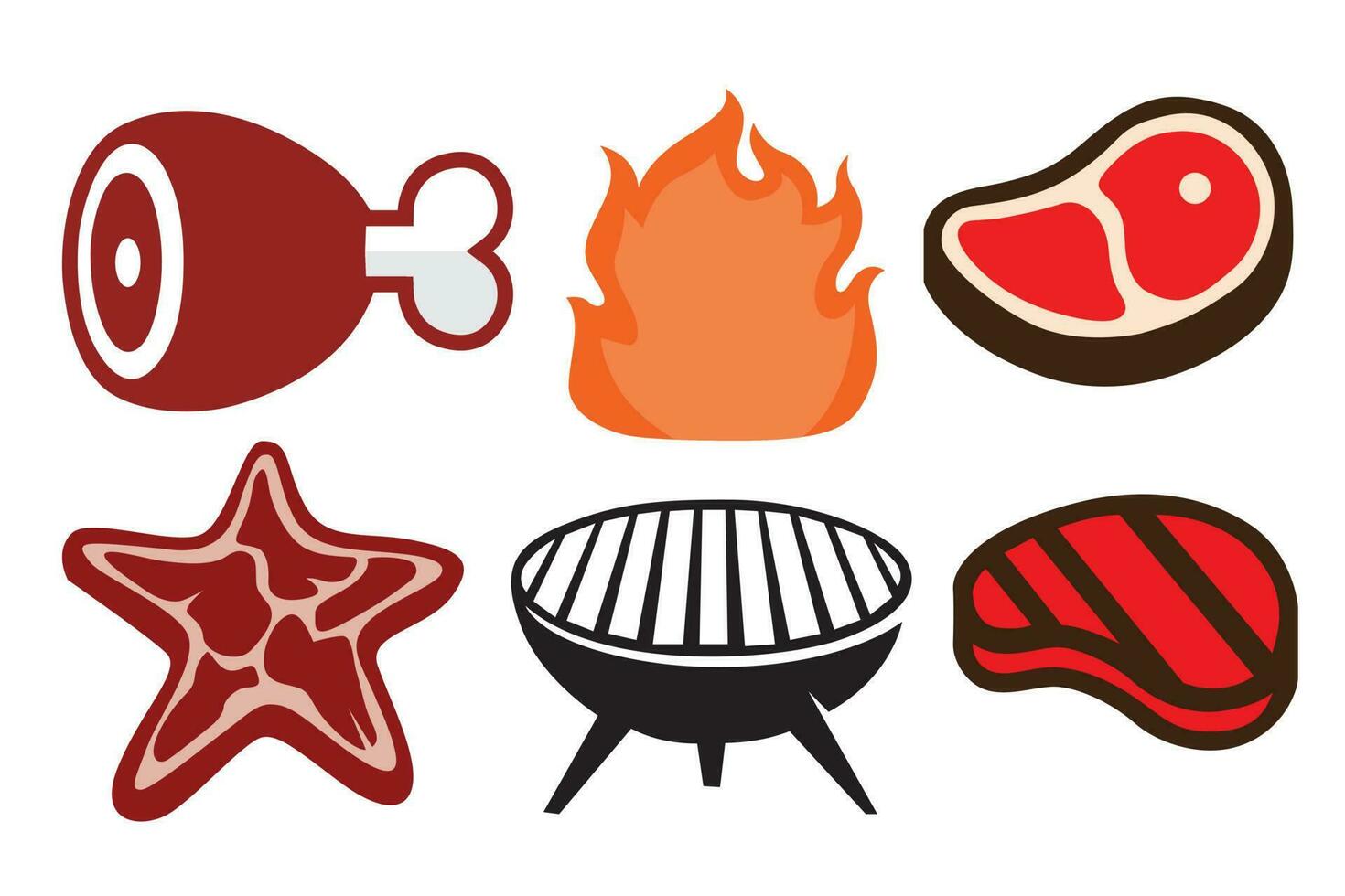 Set of barbecue icons isolated on a white background. Vector illustration.