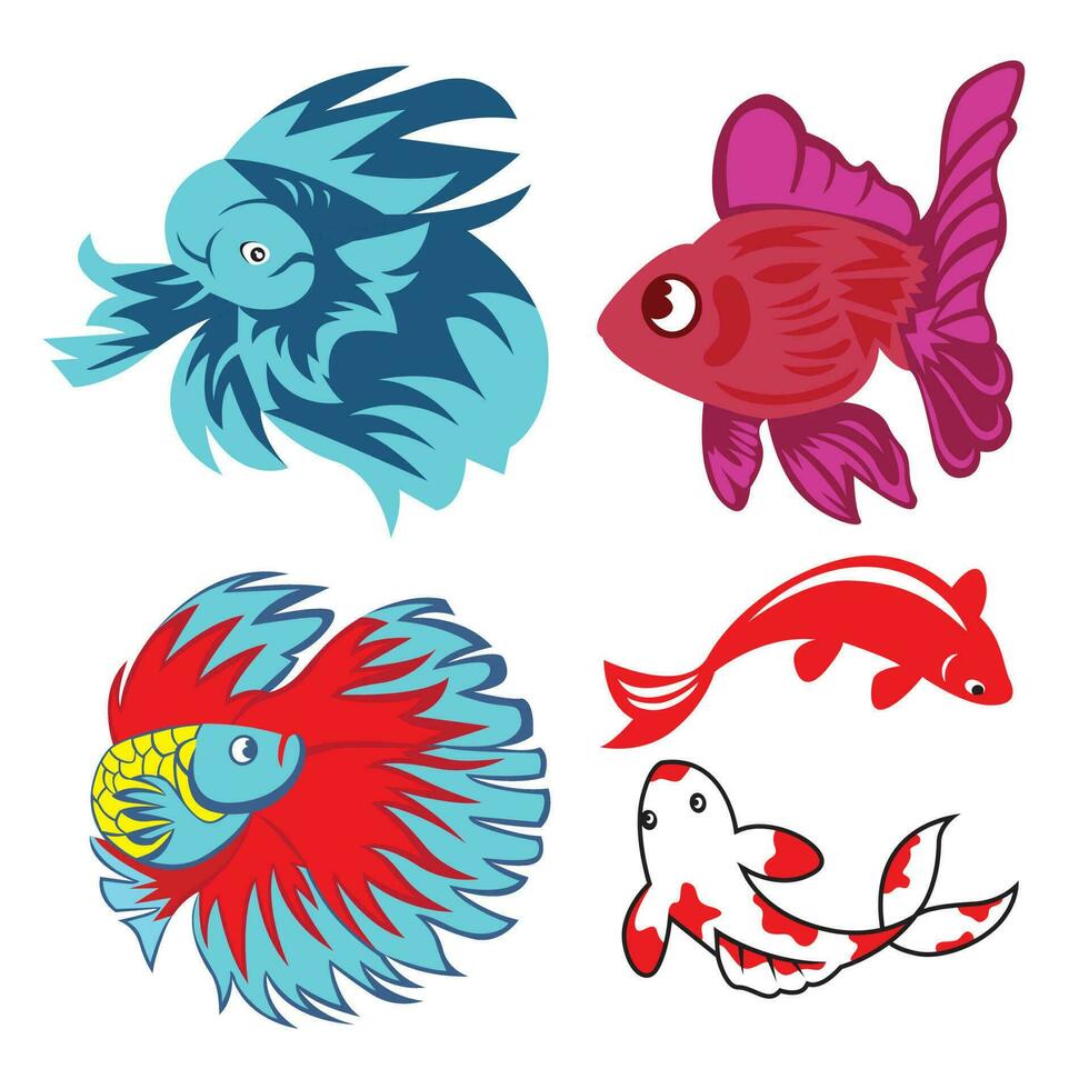 Set of colorful fish icons. Vector illustration isolated on white background.