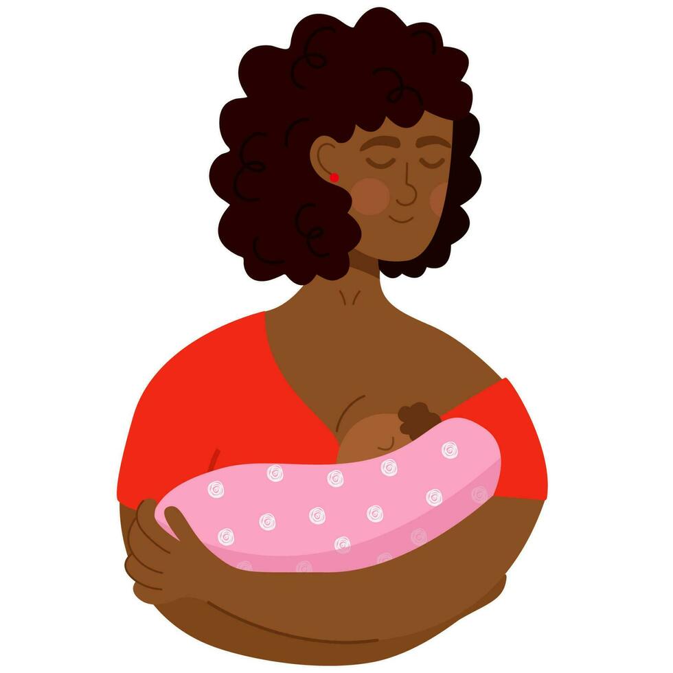 negro mujer, madre alimentación su recién nacido bebe.amamantando ilustración. madre alimentación un bebé con mama.mundo pecho alimentación semana vector