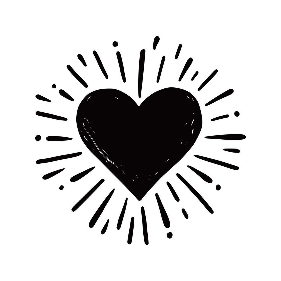 Heart hipster sunburst. Hand drawn vector
