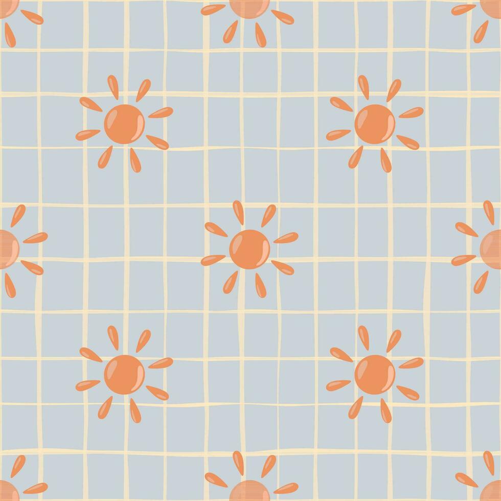 Sun seamless hand drawn pattern in doodle style. vector