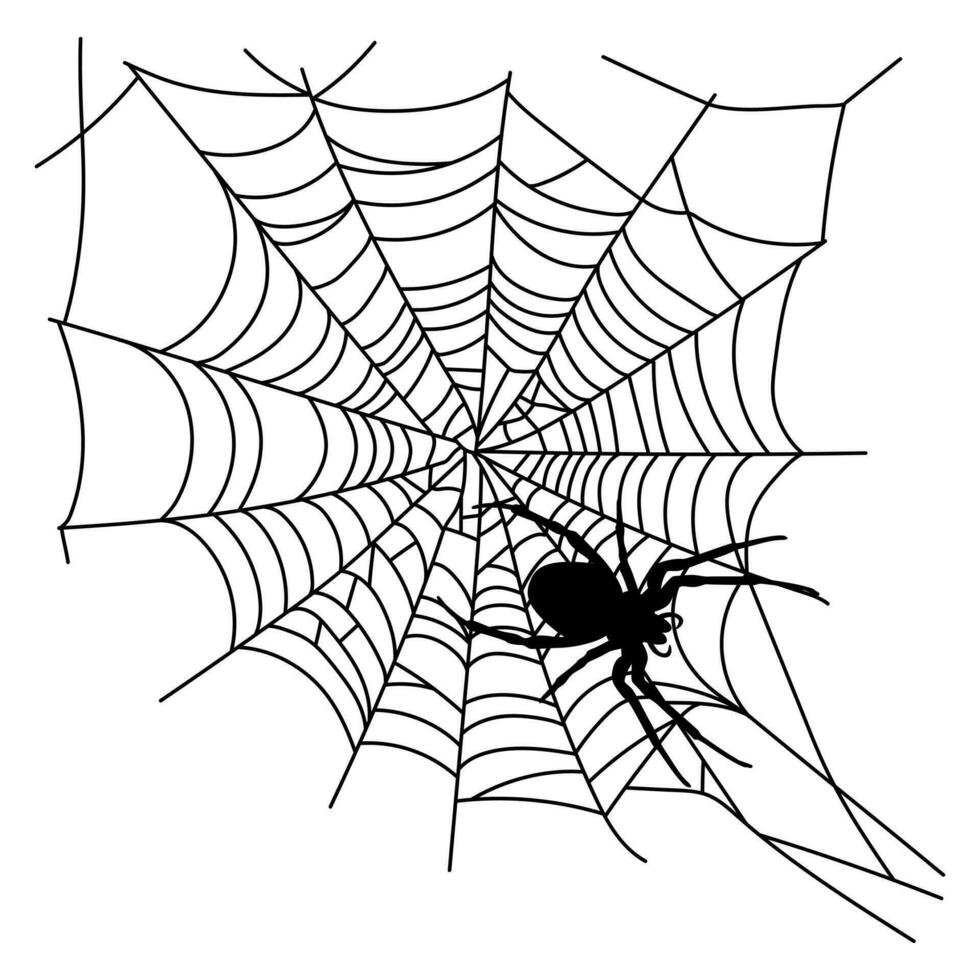 Scary black spider web isolated on white. Spooky halloween decoration. vector
