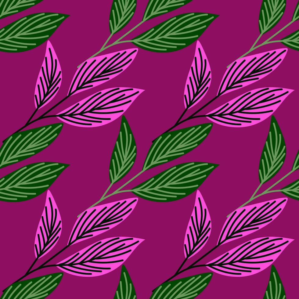 Organic leaves seamless pattern in simple style. Botanical background. vector