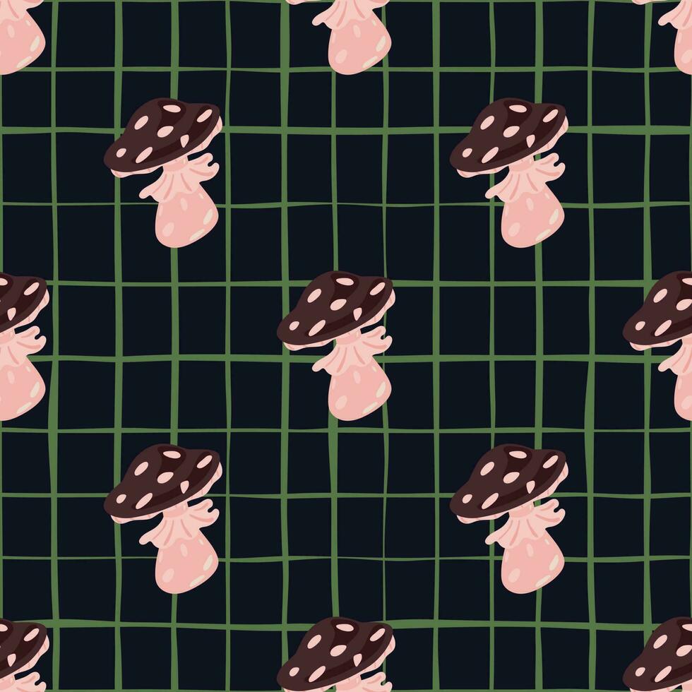 Magical magic fly agaric seamless pattern. Creative mushrooms silhouettes wallpaper. vector