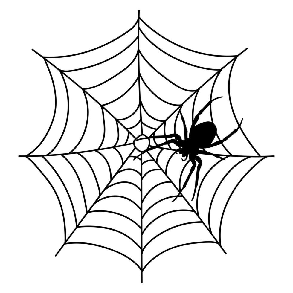 Scary black spider web isolated on white. Spooky halloween decoration. vector