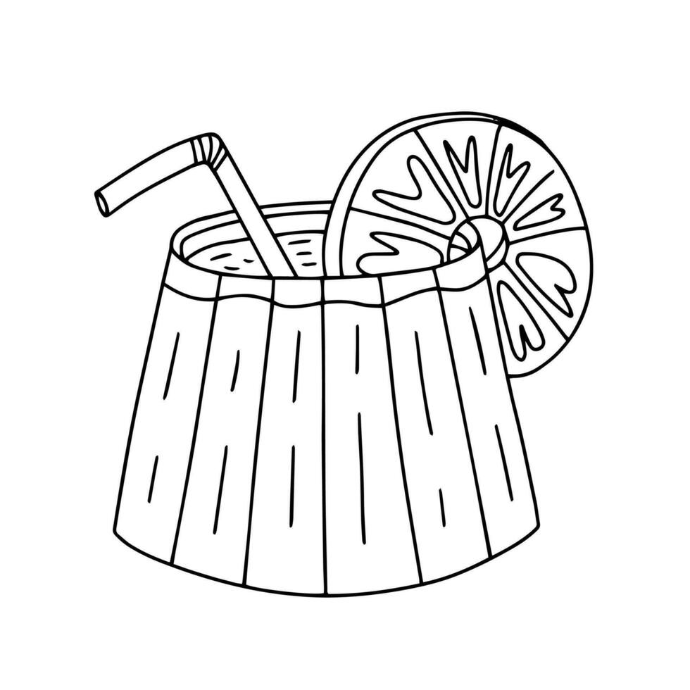 Vector pina colada cocktail with pineapple and straw sketch illustration