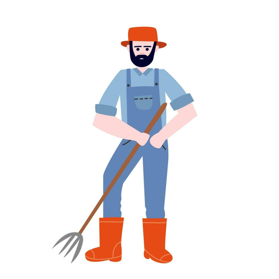 Cartoon male farmer in uniform character vector illustration. Flat style hay maker farmer