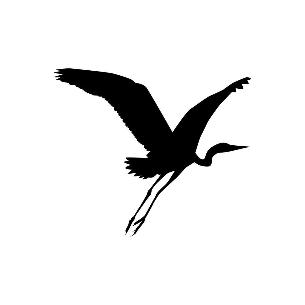 The Black Heron Bird, Egretta Ardesiaca, also known as the Black Egret Silhouette for Art Illustration, Logo, Pictogram, Website, or Graphic Design Element. Vector Illustration