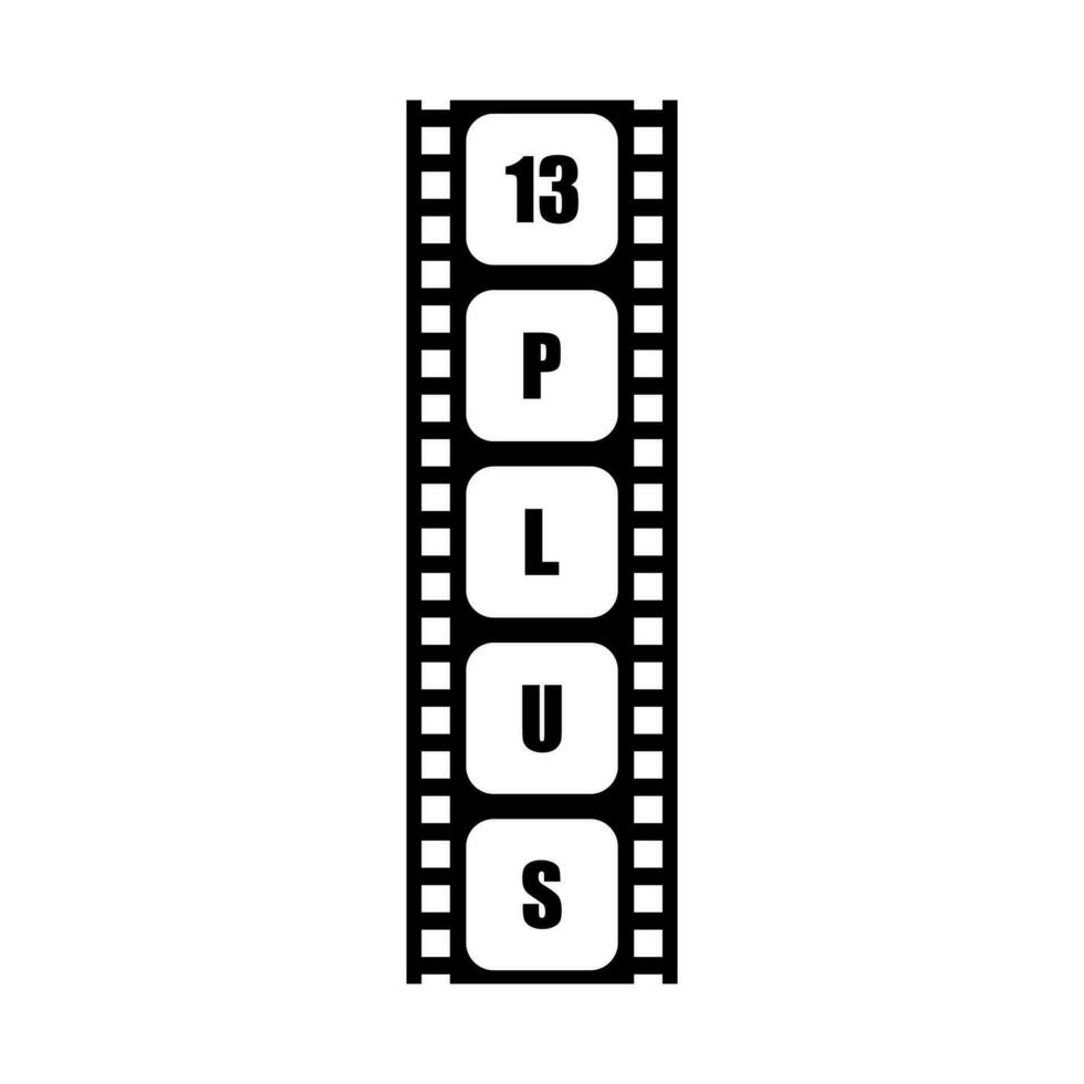 Sign of Adult Only for Thirteen Plus, 13 Plus Age in the Filmstrip. Age Rating Movie Icon Symbol for Movie Poster, Banner, Backdrop, Apps, Website or Graphic Design Element. Vector Illustration