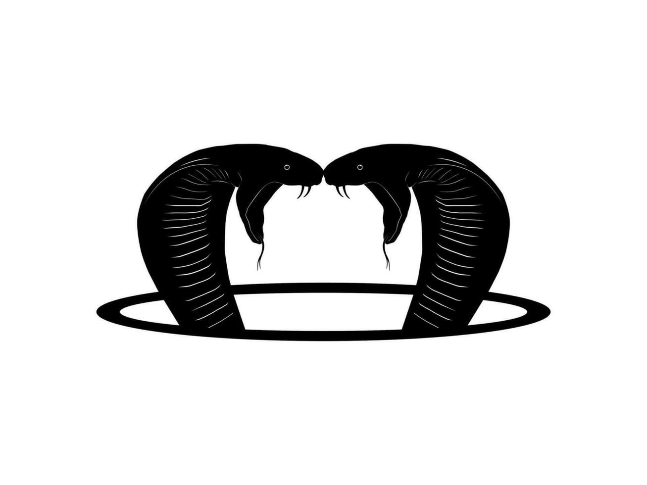 Silhouette of the Two King Cobra Head Arise from the Circle Hole for Logo Type. Vector Illustration