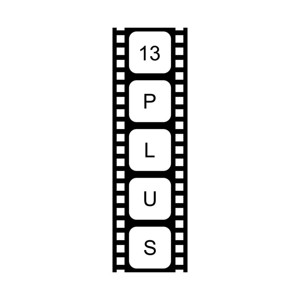 Sign of Adult Only for Thirteen Plus, 13 Plus Age in the Filmstrip. Age Rating Movie Icon Symbol for Movie Poster, Banner, Backdrop, Apps, Website or Graphic Design Element. Vector Illustration