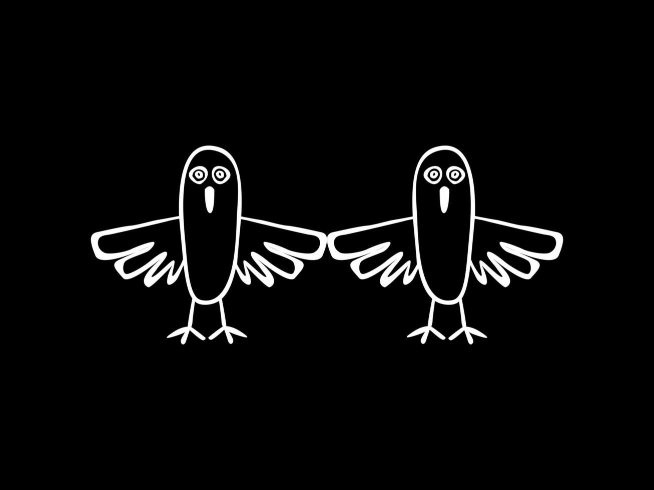 Line Art of the Pair Cute Bird, Naive Illustration, for Art Illustration, Apps, Website, Logo Type or Graphic Design Element. Vector Illustration
