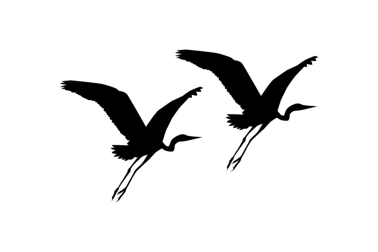 Pair of The Black Heron Bird, Egretta Ardesiaca, also known as the Black Egret Silhouette for Art Illustration, Logo, Pictogram, Website, or Graphic Design Element. Vector Illustration