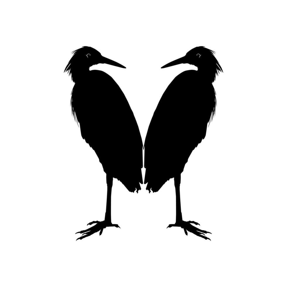 Pair of The Black Heron Bird, Egretta Ardesiaca, also known as the Black Egret Silhouette for Art Illustration, Logo, Pictogram, Website, or Graphic Design Element. Vector Illustration