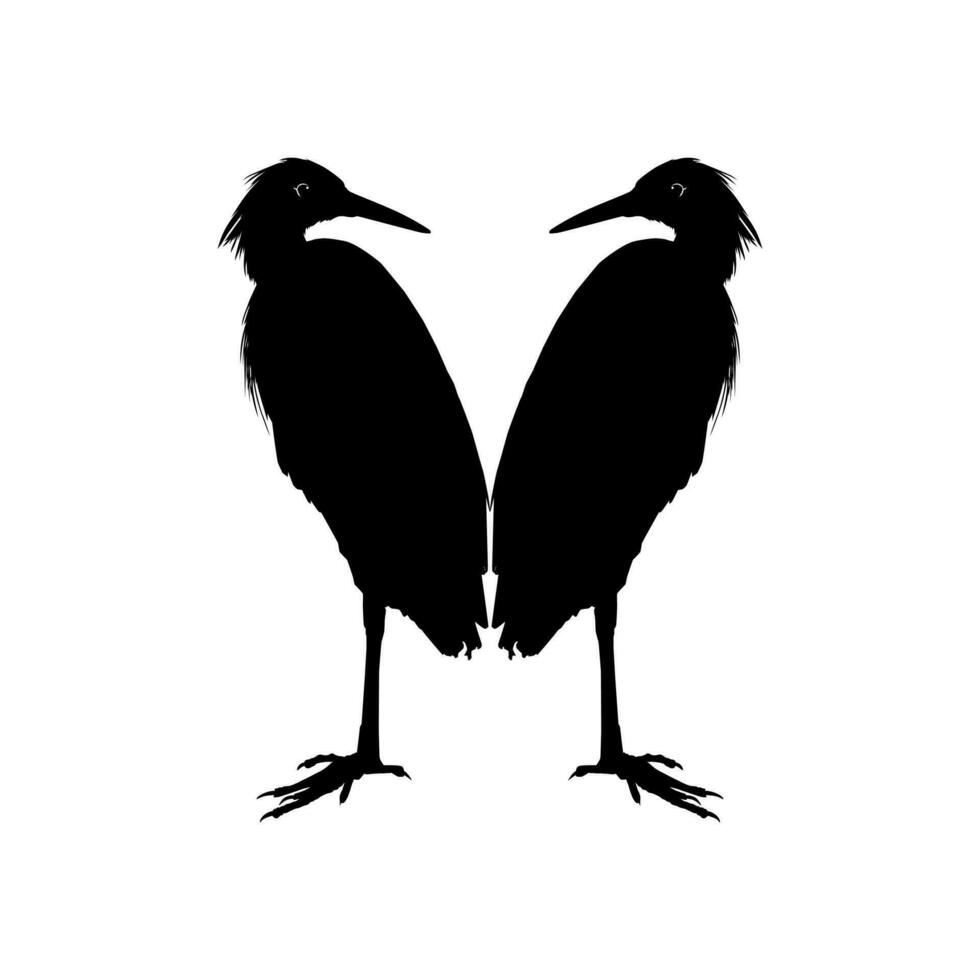 Pair of The Black Heron Bird, Egretta Ardesiaca, also known as the Black Egret Silhouette for Art Illustration, Logo, Pictogram, Website, or Graphic Design Element. Vector Illustration