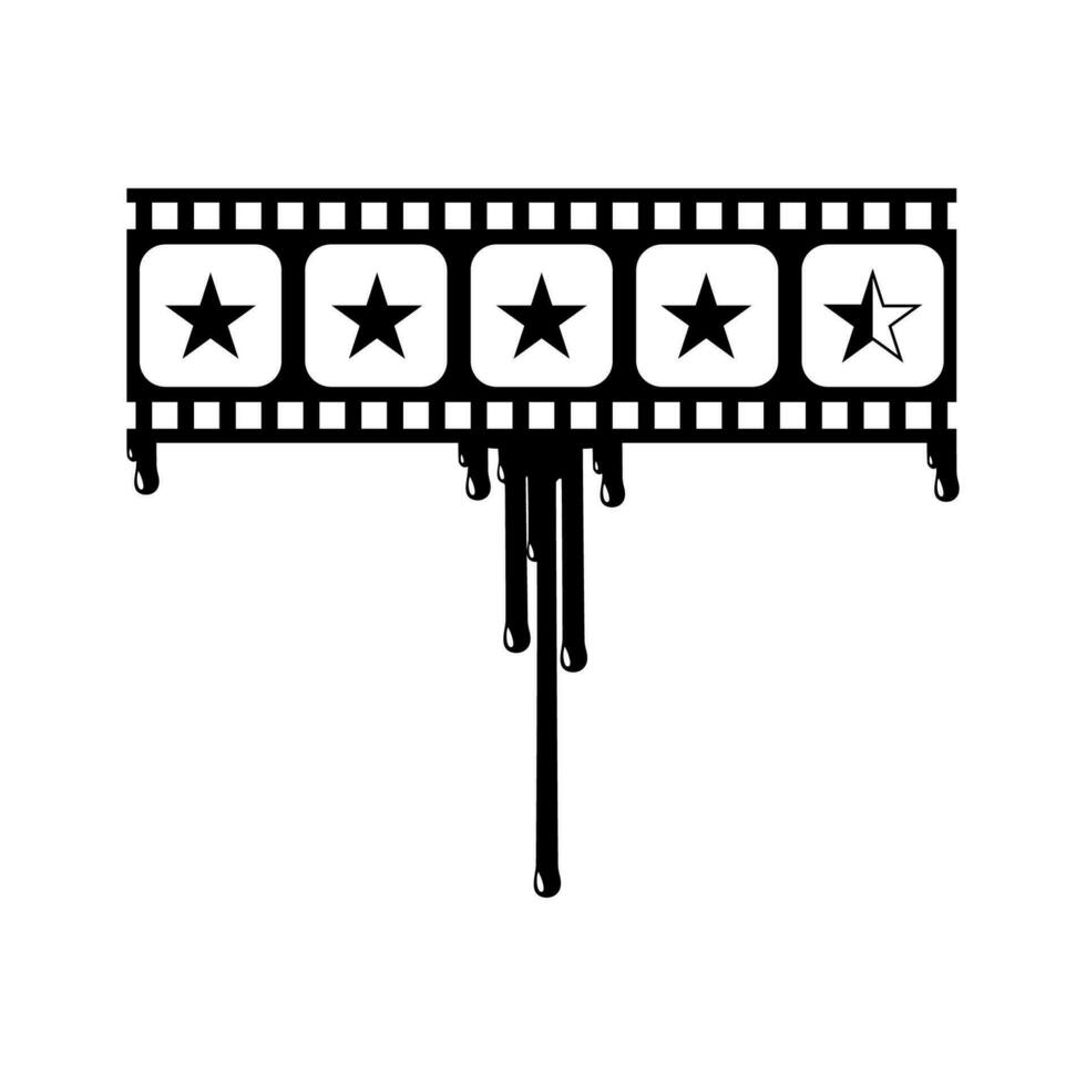 Star Rate Sign in the Bloody Filmstrip  Silhouette. Rating Icon Symbol for Film or Movie Review with Genre Horror, Thriller, Gore, Sadistic, Splatter, Slasher, Mystery, Scary. Rating 4,5 Star. Vector