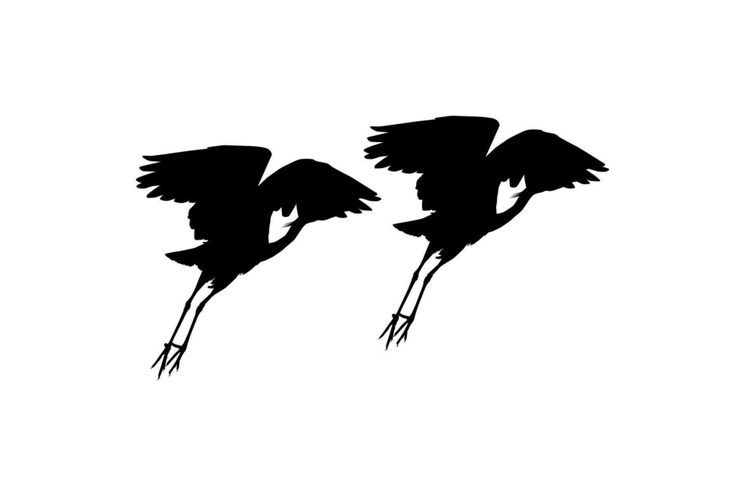 Pair of The Black Heron Bird, Egretta Ardesiaca, also known as the Black Egret Silhouette for Art Illustration, Logo, Pictogram, Website, or Graphic Design Element. Vector Illustration