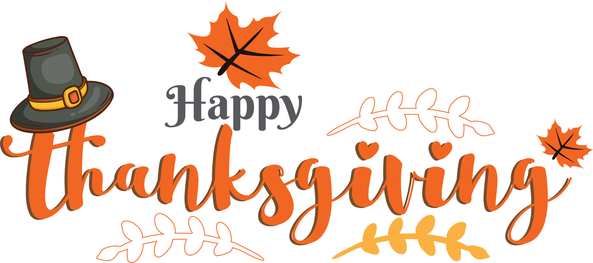 Happy Thanksgiving day cute typography with fall leaves free vector