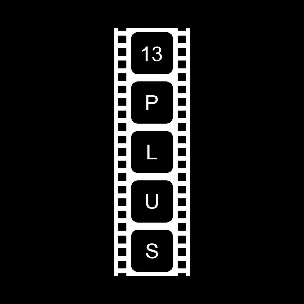 Sign of Adult Only for Thirteen Plus, 13 Plus Age in the Filmstrip. Age Rating Movie Icon Symbol for Movie Poster, Banner, Backdrop, Apps, Website or Graphic Design Element. Vector Illustration