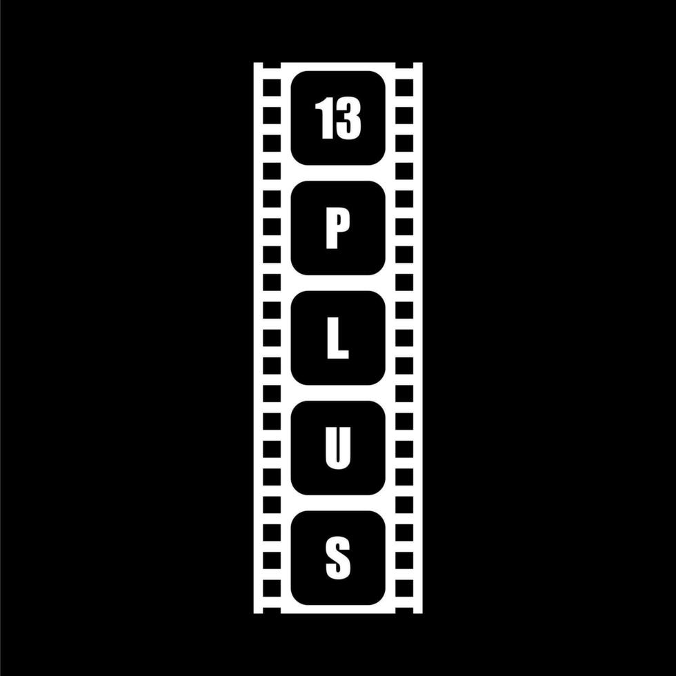 Sign of Adult Only for Thirteen Plus, 13 Plus Age in the Filmstrip. Age Rating Movie Icon Symbol for Movie Poster, Banner, Backdrop, Apps, Website or Graphic Design Element. Vector Illustration