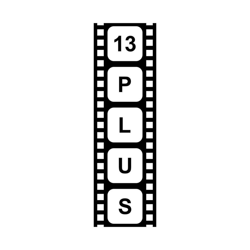 Sign of Adult Only for Thirteen Plus, 13 Plus Age in the Filmstrip. Age Rating Movie Icon Symbol for Movie Poster, Banner, Backdrop, Apps, Website or Graphic Design Element. Vector Illustration