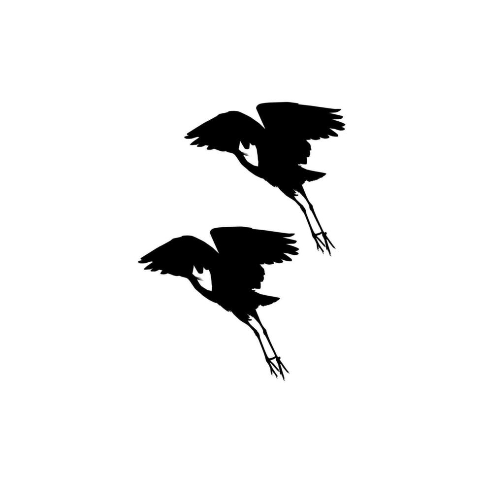 Pair of The Black Heron Bird, Egretta Ardesiaca, also known as the Black Egret Silhouette for Art Illustration, Logo, Pictogram, Website, or Graphic Design Element. Vector Illustration