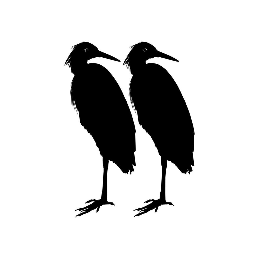 Pair of The Black Heron Bird, Egretta Ardesiaca, also known as the Black Egret Silhouette for Art Illustration, Logo, Pictogram, Website, or Graphic Design Element. Vector Illustration