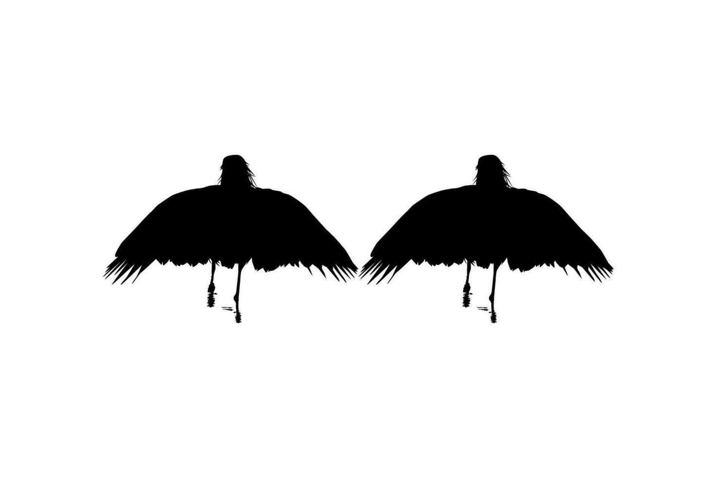 Pair of The Black Heron Bird, Egretta Ardesiaca, also known as the Black Egret Silhouette for Art Illustration, Logo, Pictogram, Website, or Graphic Design Element. Vector Illustration