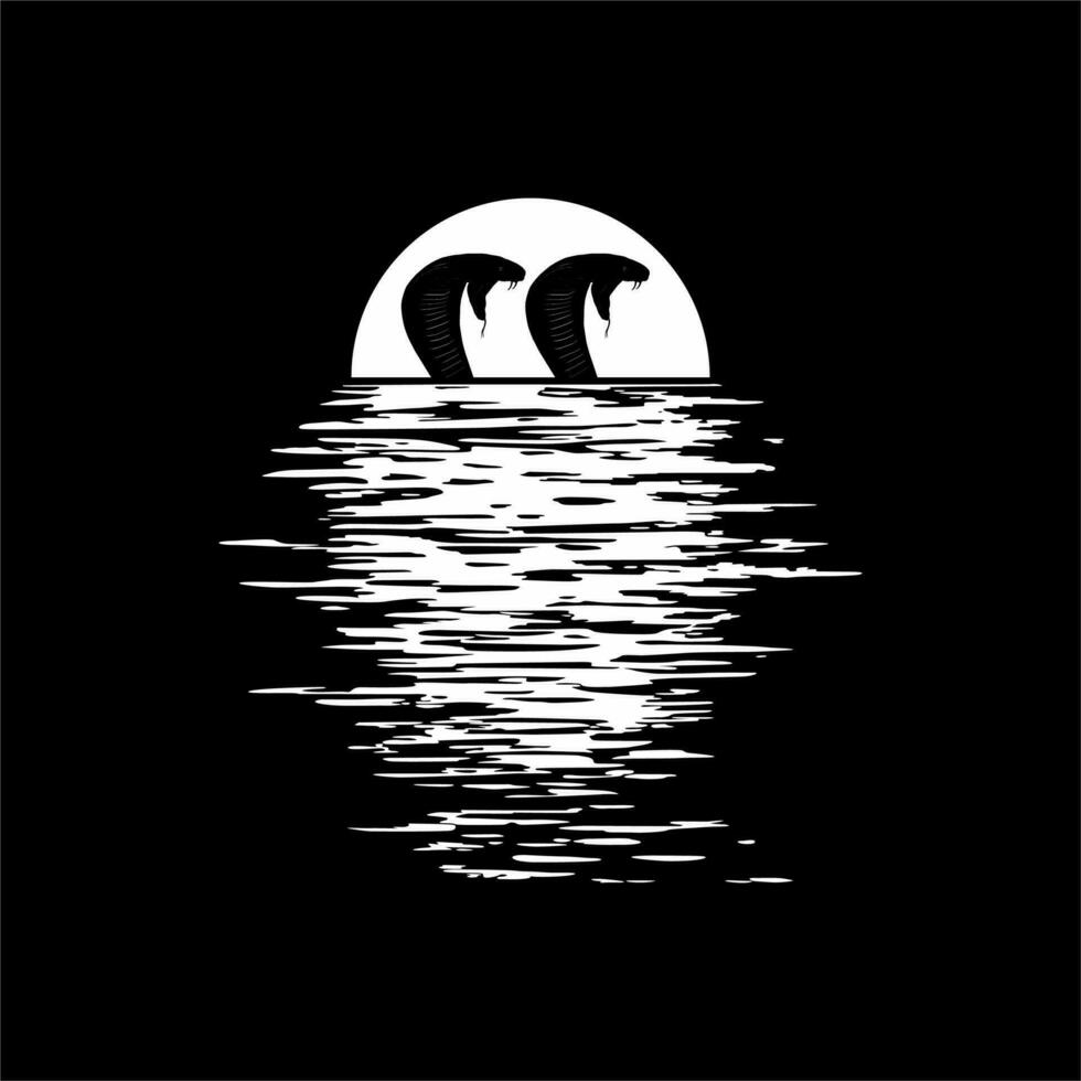 King Cobra Monster Giant on the Sunset View Silhouette. Creepy, Horror, Scary, Mystery, or Crime Illustration. Art Illustration for Horror Film or Movie Poster Design Element. Vector Illustration