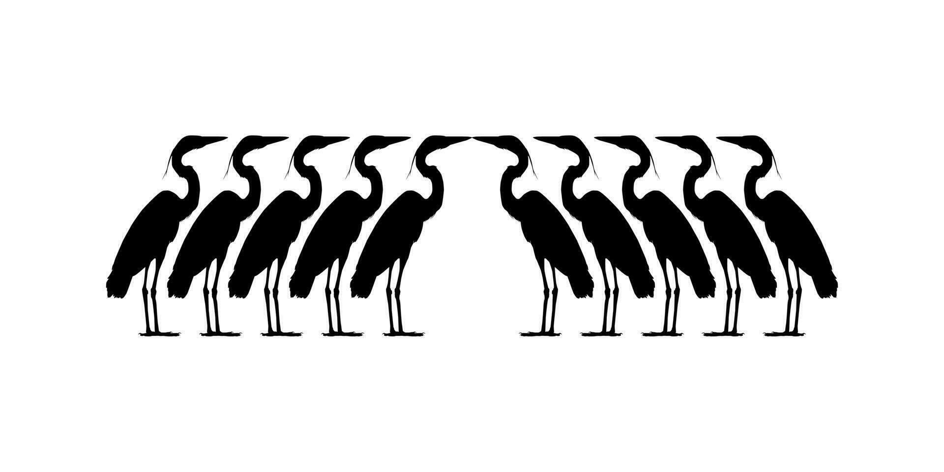 Flock of The Black Heron Bird, Egretta Ardesiaca, also known as the Black Egret Silhouette for Art Illustration, Logo, Pictogram, Website, or Graphic Design Element. Vector Illustration