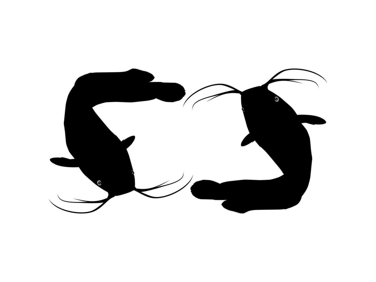 Pair of the Catfish Silhouette for Logo type, Art Illustration, Apps, Website, Pictogram or Graphic Design Element. Vector Illustration