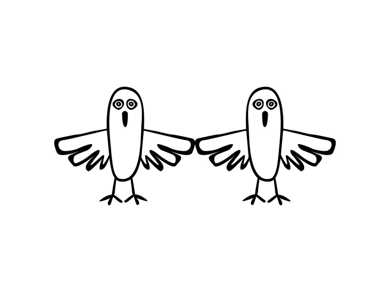 Line Art of the Pair Cute Bird, Naive Illustration, for Art Illustration, Apps, Website, Logo Type or Graphic Design Element. Vector Illustration