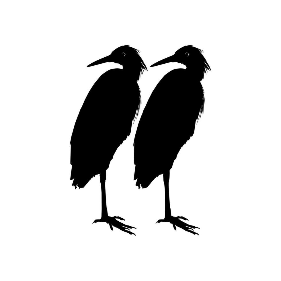 Pair of The Black Heron Bird, Egretta Ardesiaca, also known as the Black Egret Silhouette for Art Illustration, Logo, Pictogram, Website, or Graphic Design Element. Vector Illustration