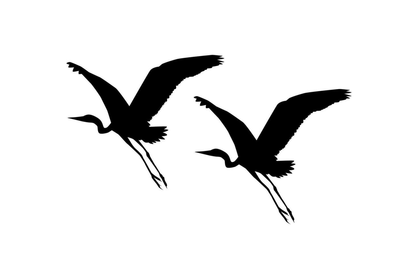 Pair of The Black Heron Bird, Egretta Ardesiaca, also known as the Black Egret Silhouette for Art Illustration, Logo, Pictogram, Website, or Graphic Design Element. Vector Illustration