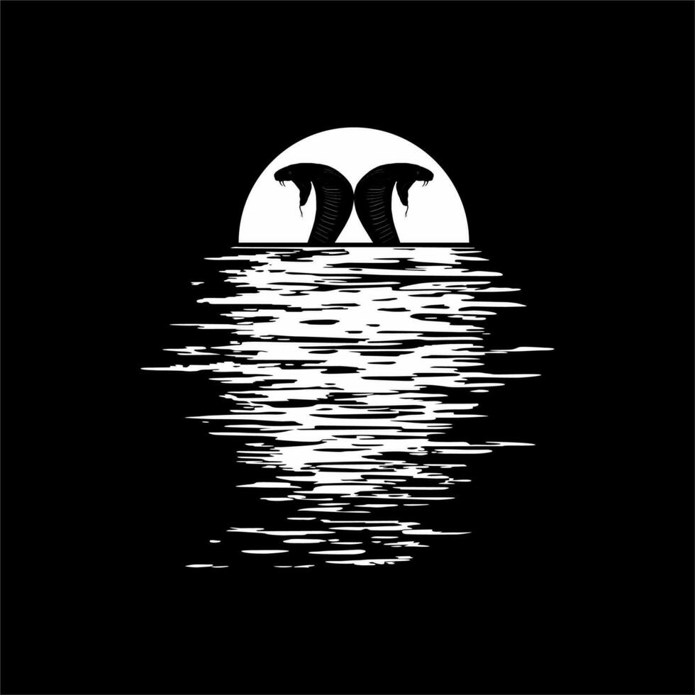 King Cobra Monster Giant on the Sunset View Silhouette. Creepy, Horror, Scary, Mystery, or Crime Illustration. Art Illustration for Horror Film or Movie Poster Design Element. Vector Illustration