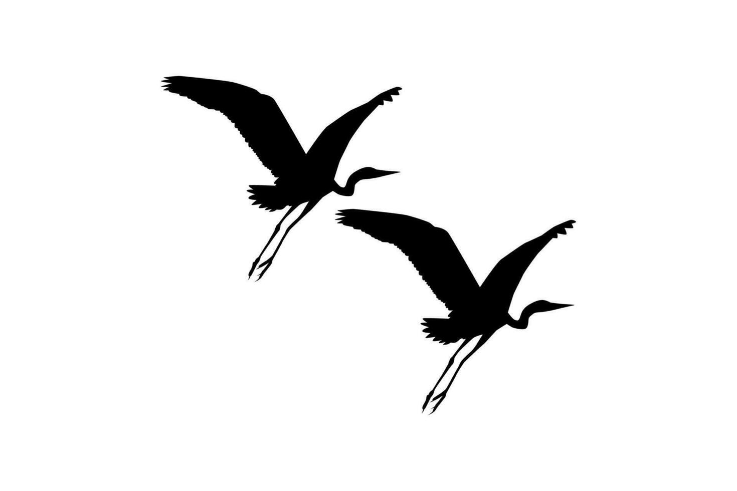 Pair of The Black Heron Bird, Egretta Ardesiaca, also known as the Black Egret Silhouette for Art Illustration, Logo, Pictogram, Website, or Graphic Design Element. Vector Illustration