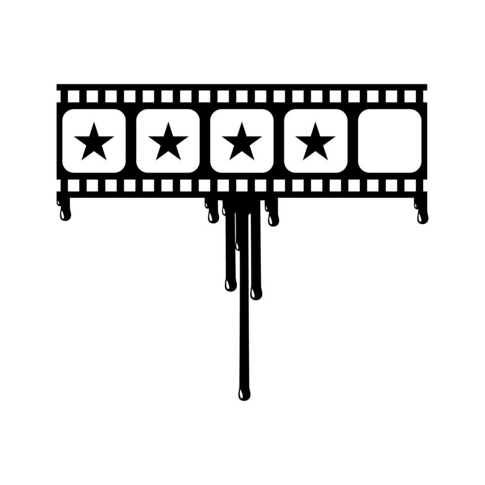 Star Rate Sign in the Bloody Filmstrip  Silhouette. Rating Icon Symbol for Film or Movie Review with Genre Horror, Thriller, Gore, Sadistic, Splatter, Slasher, Mystery, Scary. Rating 4 Star. Vector